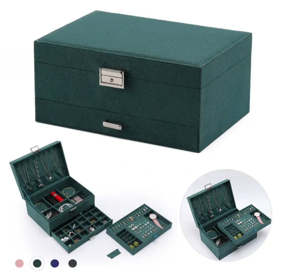 Large Capacity Jewelry Box with Lock, Premium Flannel Jewelry Box, Earrings And Rings Storage Organizer, Travel Jewelry Box Organizer with Lock Large Capacity Jewelry Box with Lock, Premium Flannel Jewelry Box, Earrings And Rings Storage Organizer, Travel Jewelry Box Organizer with Lock